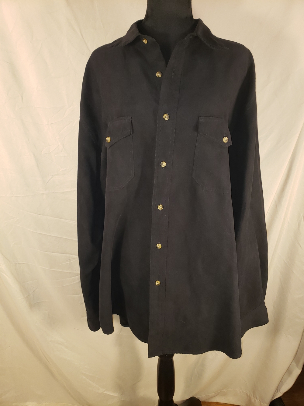 Covington Black Button-Front Shirt Jacket with Chest Flap Pockets - XL